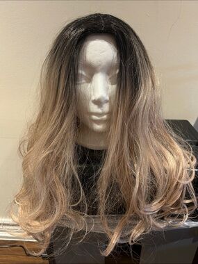 Long Ombre Synthetic Wig - Dark Roots to Ash Blonde